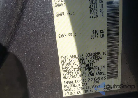 2015 Nissan Altima 2.5 Sv из США, поврежденный, VIN 1N4AL3AP9FC276635